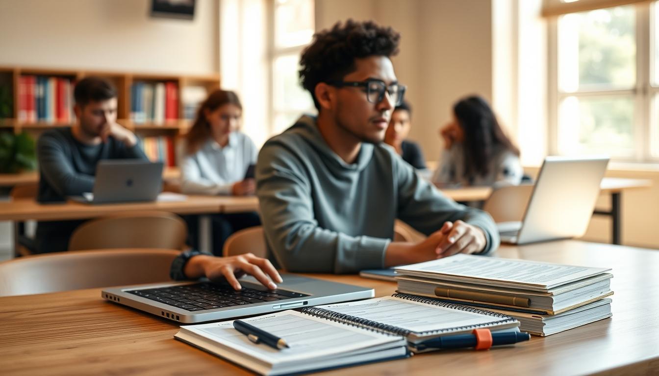 Structured study materials and learning resources on a desk